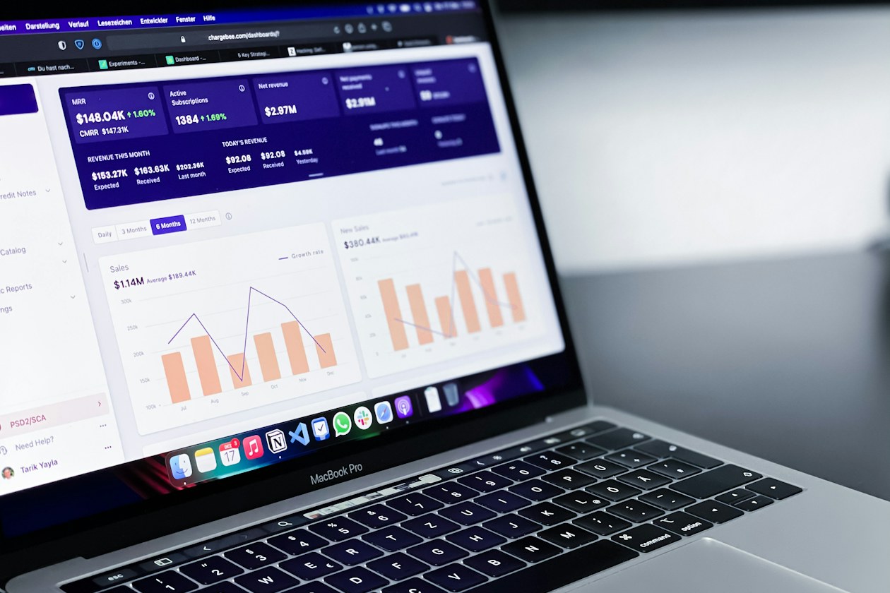 CRM and sales dashboard on a laptop